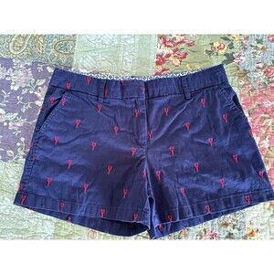British Khaki Navy Shorts red lobster print coastal preppy size 10 beach ocean